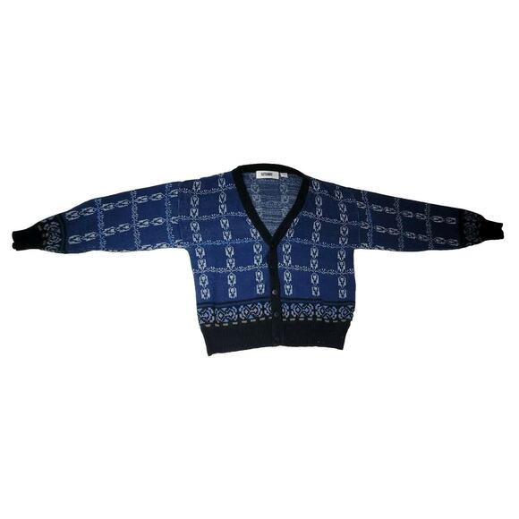 Vtg Gitano Sweater Mens Sz S Blue Knit 80s Aztec Ski Snow Korea Button Retro - Picture 1 of 16